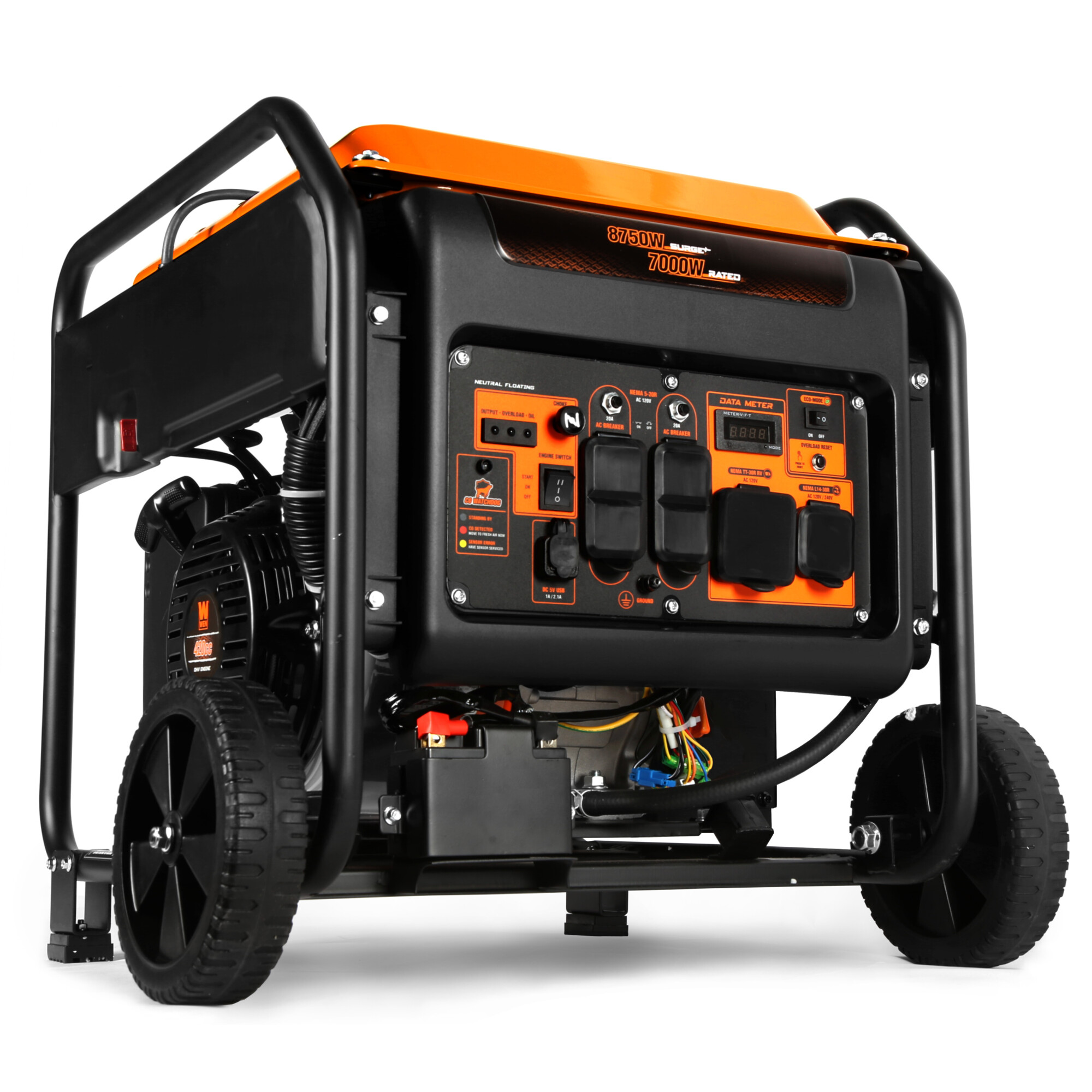 WEN Open Frame Inverter Generator - 8750W Surge, 7000W Rated, CO Sensor, 120/240V, Electric Start, Model# GN875iX